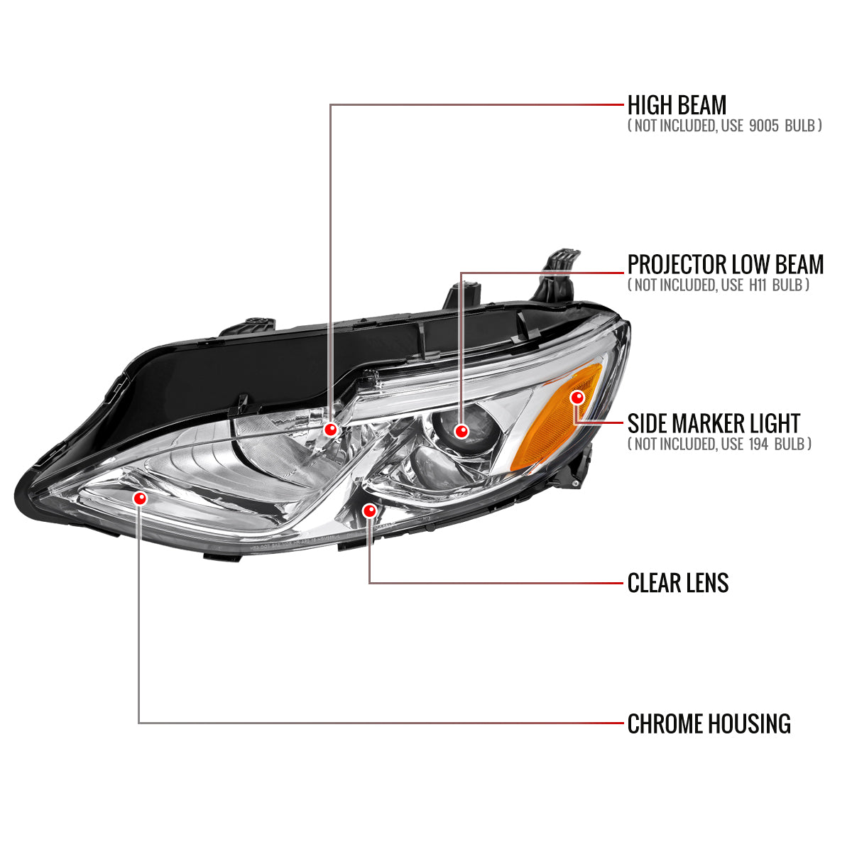 2019-2024 Chevrolet Malibu Factory Style Projector Headlights (Chrome Housing/Clear Lens)
