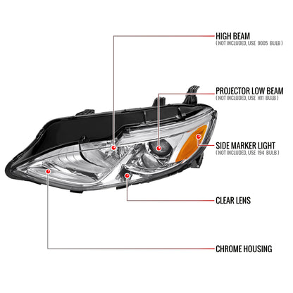 2019-2024 Chevrolet Malibu Factory Style Projector Headlights (Chrome Housing/Clear Lens)