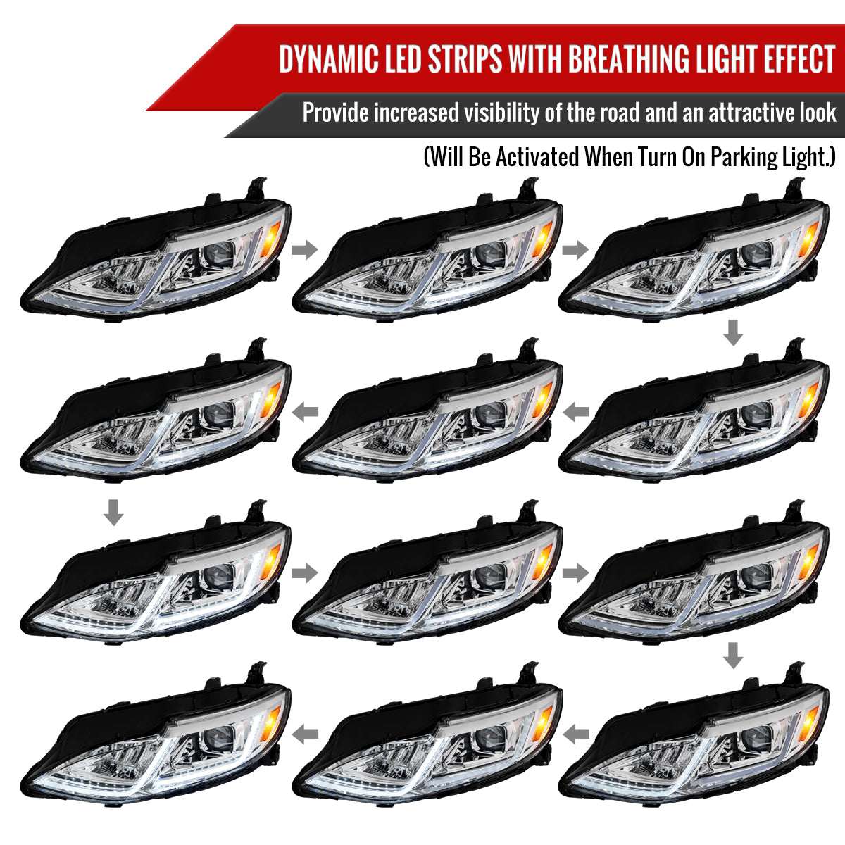 2019-2024 Chevrolet Malibu Switchback Sequential LED Turn Signal Projector Headlights (Chrome Housing/Clear Lens)