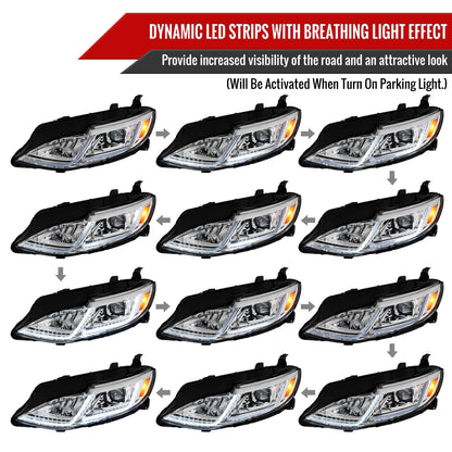 2019-2024 Chevrolet Malibu Switchback Sequential LED Turn Signal Projector Headlights (Chrome Housing/Clear Lens)