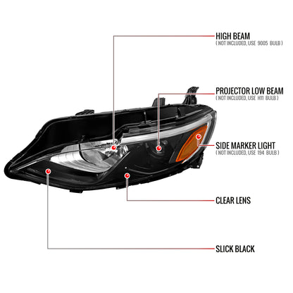 2019-2024 Chevrolet Malibu Factory Style Projector Left Driver Side Headlight (Glossy Black Housing/Clear Lens)