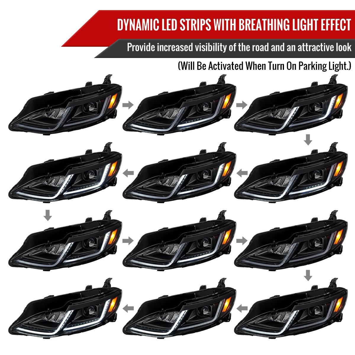 2019-2024 Chevrolet Malibu Switchback Sequential LED Turn Signal Projector Headlights (Matte Black Housing/Clear Lens)