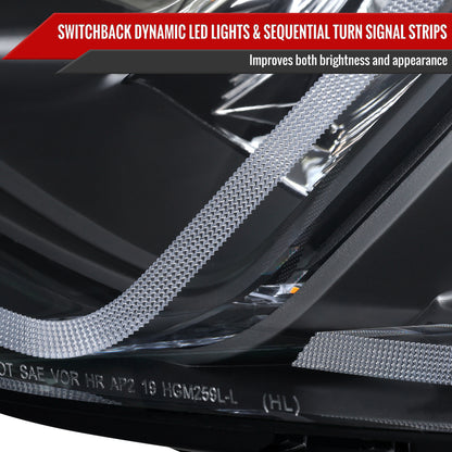 2019-2024 Chevrolet Malibu Switchback Sequential LED Turn Signal Projector Headlights (Matte Black Housing/Clear Lens)