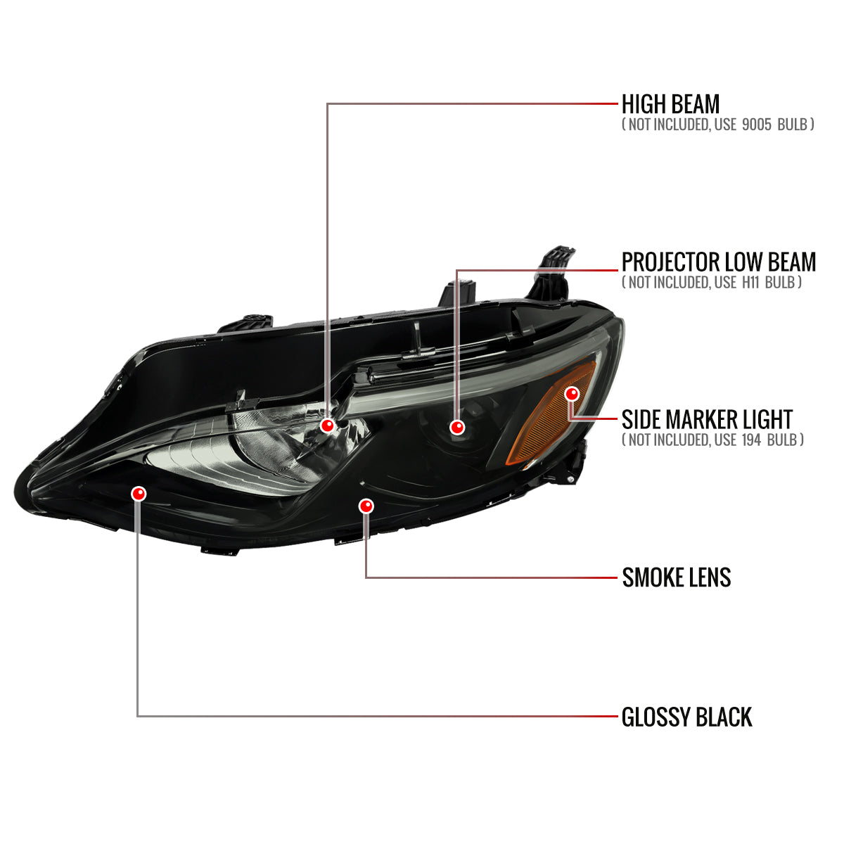 2019-2024 Chevrolet Malibu Factory Style Projector Headlight (Matte Black Housing/Smoked Lens)