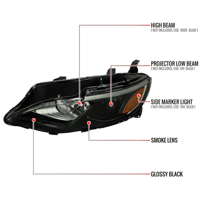2019-2024 Chevrolet Malibu Factory Style Projector Headlight (Matte Black Housing/Smoked Lens)
