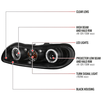 1997-2005 Chevrolet Malibu/ Oldsmobile Cutlass Dual Halo Projector Headlights (Matte Black Housing/Clear Lens)
