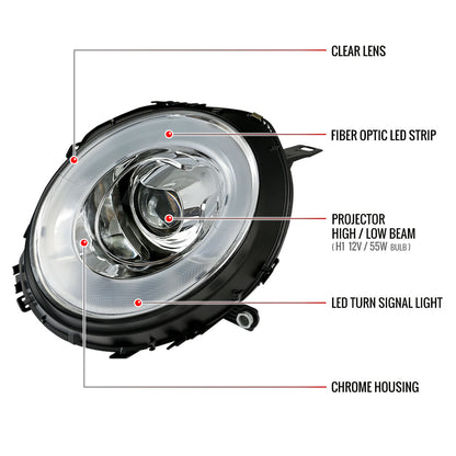 2007-2015 Mini Cooper R55 R56 R57 R58 R59 Projector  Headlights w/ LED Turn Signal Lights (Chrome Housing/Clear Lens)
