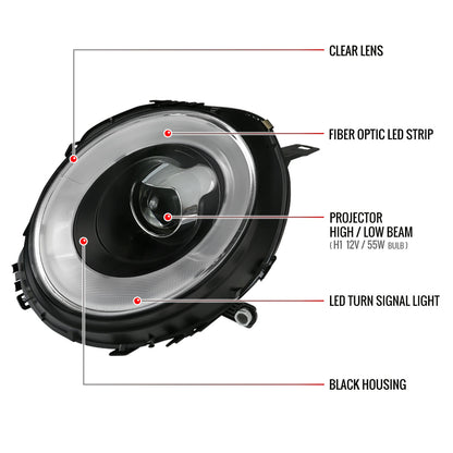 2007-2015 Mini Cooper R55 R56 R57 R58 R59 Projector  Headlights w/ LED Turn Signal Lights (Matte Black Housing/Clear Lens)
