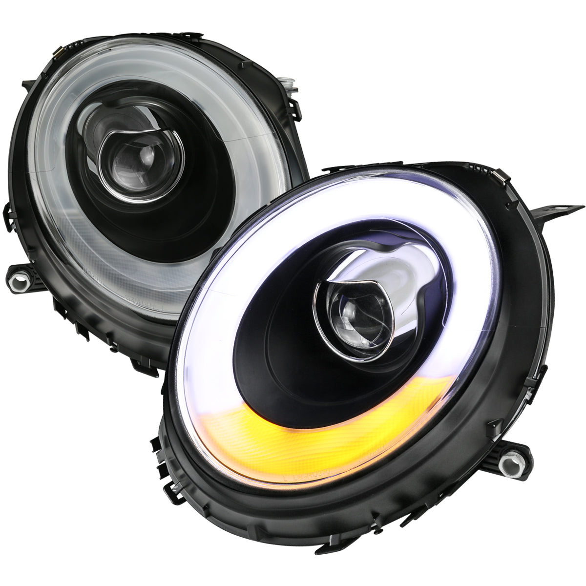2007-2015 Mini Cooper R55 R56 R57 R58 R59 Projector  Headlights w/ LED Turn Signal Lights (Matte Black Housing/Clear Lens)