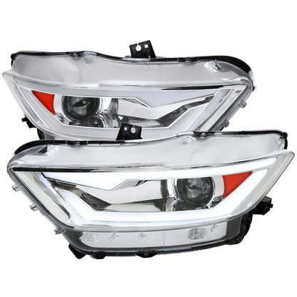 2015-2017 Ford Mustang / 2018-2020 Mustang Shelby LED Bar Xenon HID Projector Headlights (Chrome Housing/Clear Lens)
