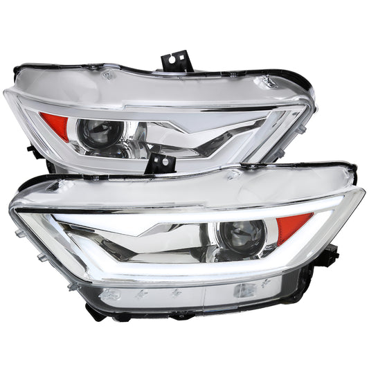 2015-2017 Ford Mustang / 2018-2020 Mustang Shelby LED Bar Xenon HID Projector Headlights (Chrome Housing/Clear Lens)