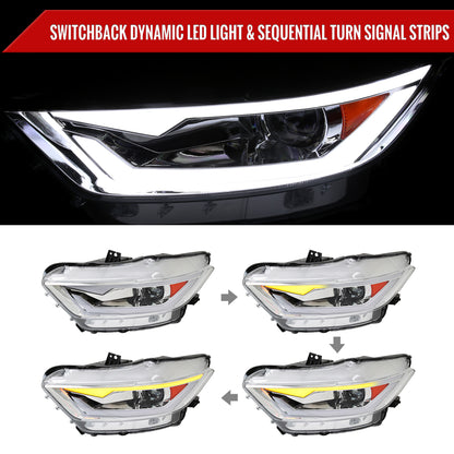 2015-2017 Ford Mustang/2018-2020 Mustang Shelby HID/Xenon Switchback Sequential LED Turn Signal Projector Headlights (Chrome Housing/Clear Lens)