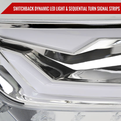 2015-2017 Ford Mustang/2018-2020 Mustang Shelby HID/Xenon Switchback Sequential LED Turn Signal Projector Headlights (Chrome Housing/Clear Lens)