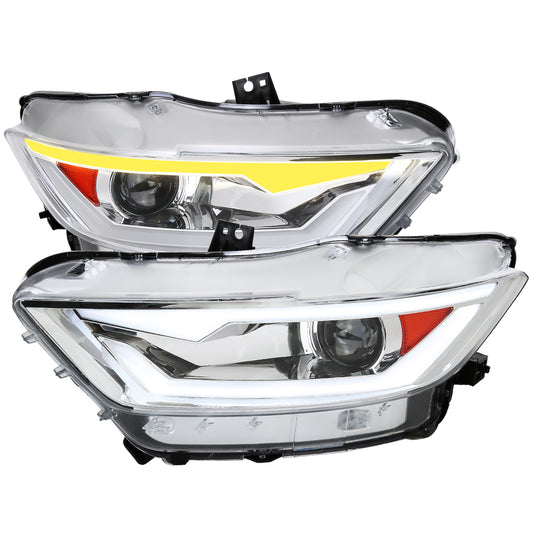 2015-2017 Ford Mustang/2018-2020 Mustang Shelby HID/Xenon Switchback Sequential LED Turn Signal Projector Headlights (Chrome Housing/Clear Lens)