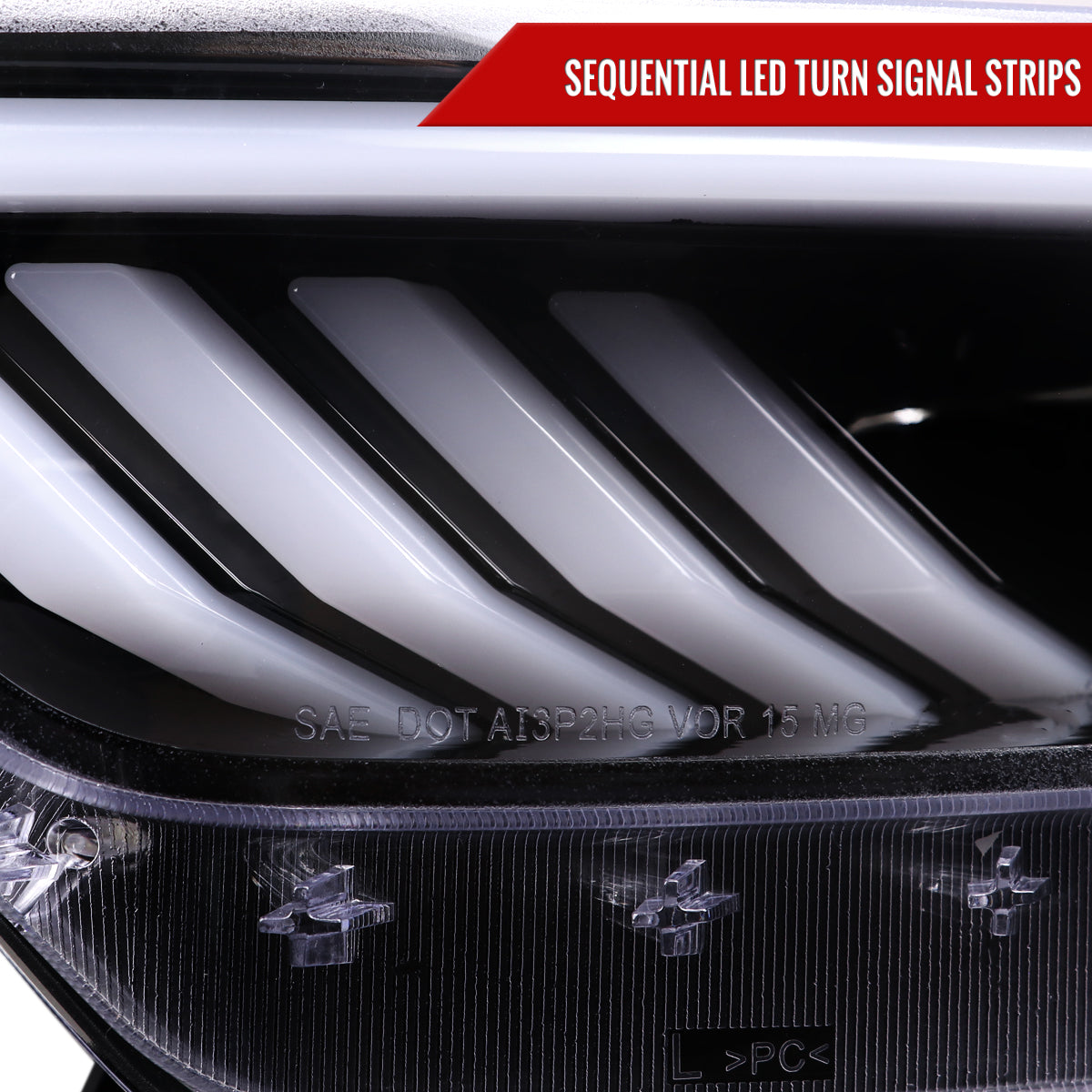 2015-2017 Ford Mustang HID-Type  LED Sequential Turn Signal Projector Headlights (Jet Black Housing/Clear Lens)