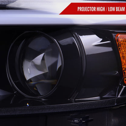 2015-2017 Ford Mustang HID-Type  LED Sequential Turn Signal Projector Headlights (Glossy Black Housing/Smoked Lens)