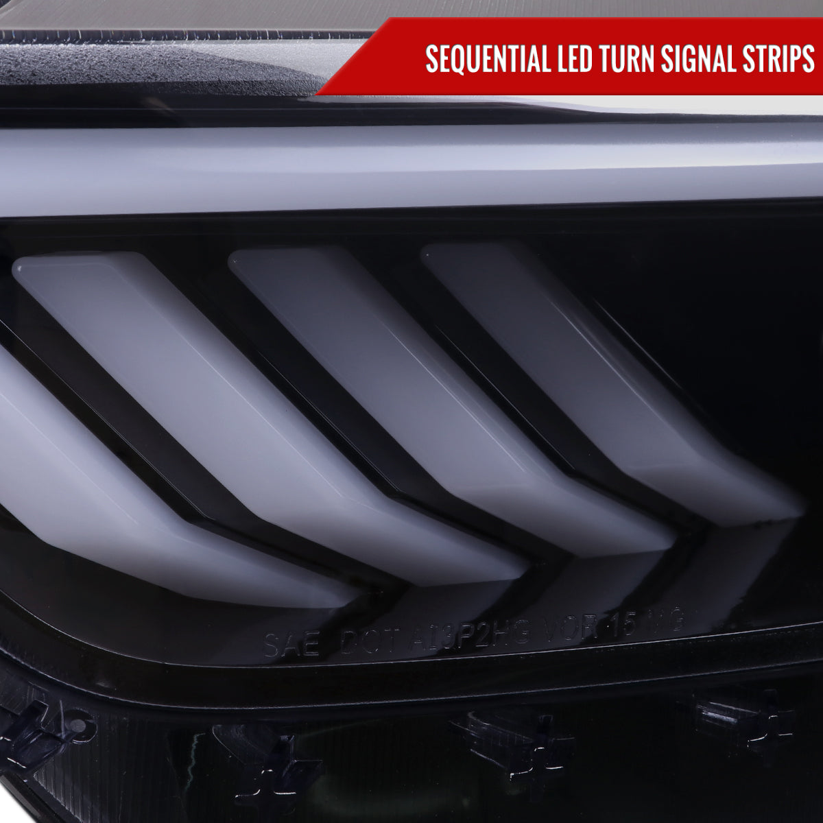 2015-2017 Ford Mustang HID-Type  LED Sequential Turn Signal Projector Headlights (Glossy Black Housing/Smoked Lens)