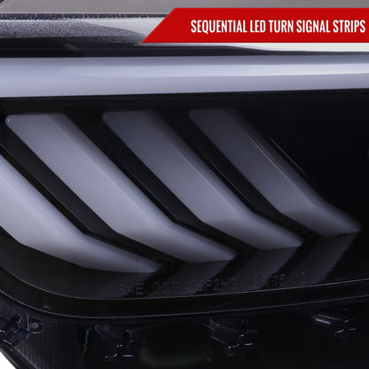 2015-2017 Ford Mustang HID-Type  LED Sequential Turn Signal Projector Headlights (Glossy Black Housing/Smoked Lens)
