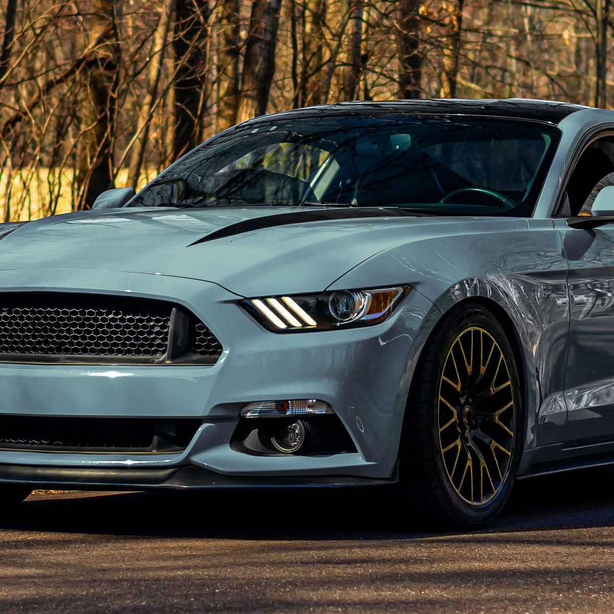 2015-2017 Ford Mustang / 2018-2020 Mustang Shelby LED Strip Xenon HID Projector Headlights - Driver Side Only (Matte Black Housing/Clear Lens)