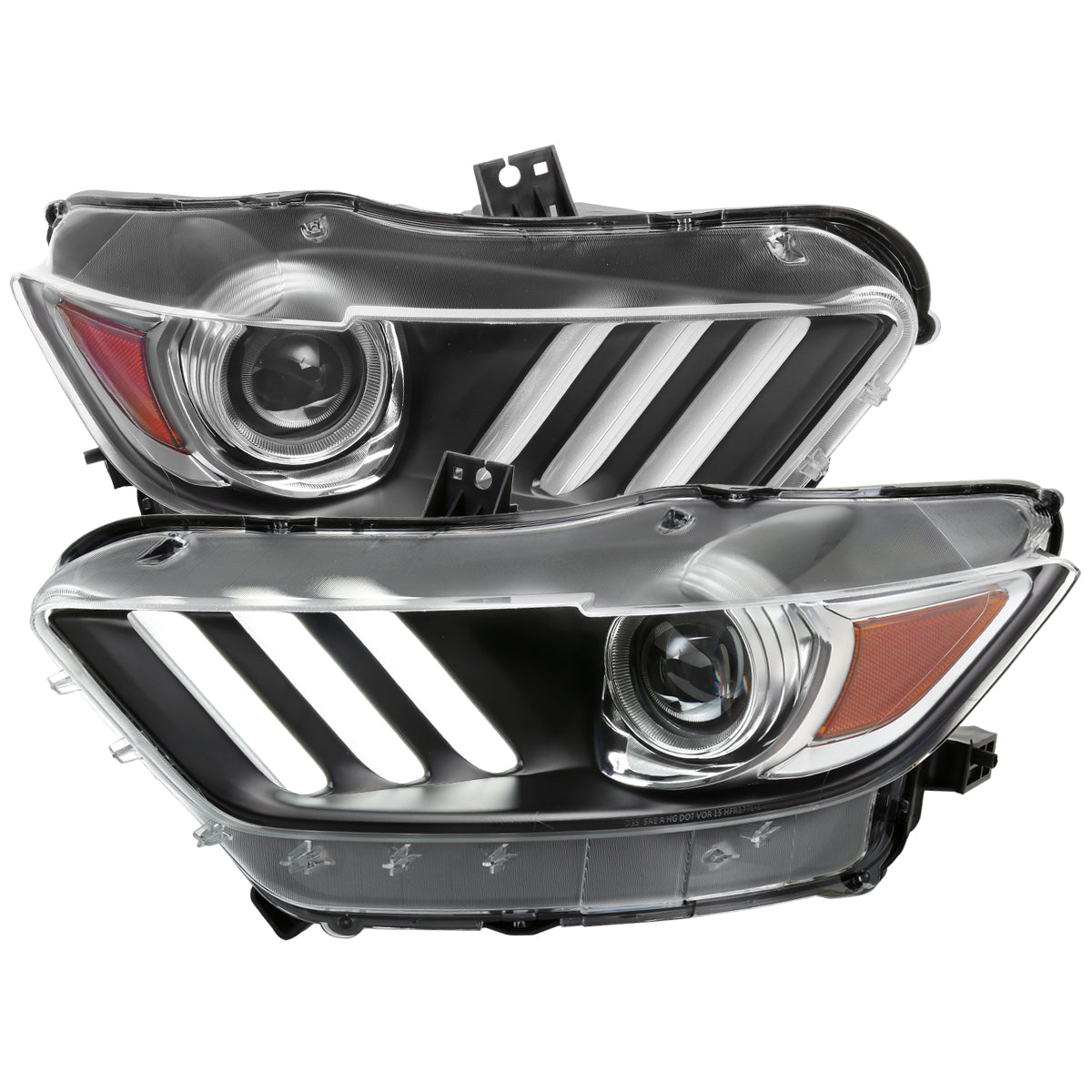 2015-2017 Ford Mustang / 2018-2020 Mustang Shelby LED Strip Xenon HID Projector Headlights (Matte Black Housing/Clear Lens)