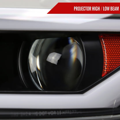 2015-2017 Ford Mustang / 2018-2020 Mustang Shelby LED Bar Xenon HID Projector Headlights (Matte Black Housing/Clear Lens)