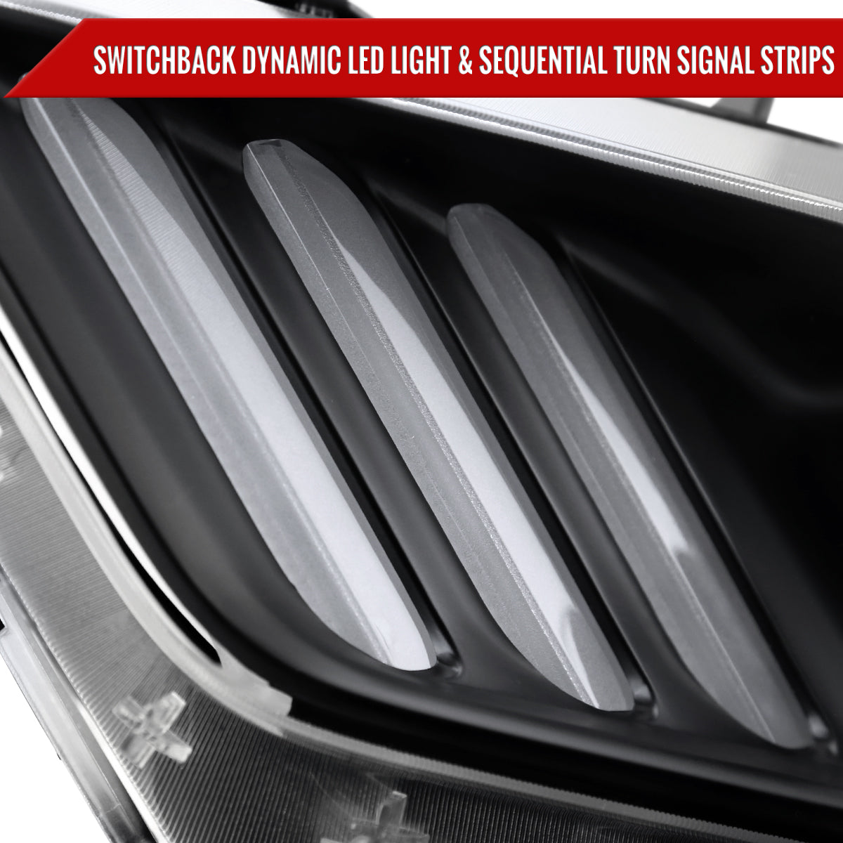 2015-2017 Ford Mustang HID/Xenon Switchback Sequential LED Turn Signal Projector Headlights (Matte Black Housing/Clear Lens)