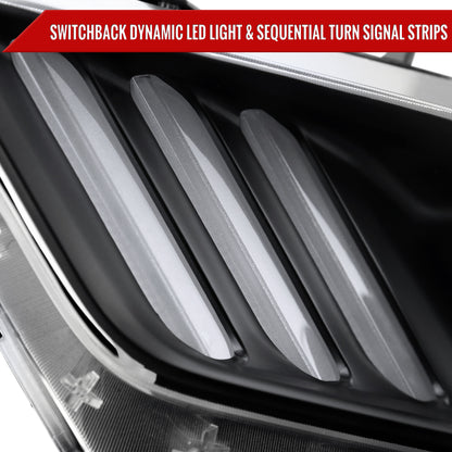 2015-2017 Ford Mustang HID/Xenon Switchback Sequential LED Turn Signal Projector Headlights (Matte Black Housing/Clear Lens)