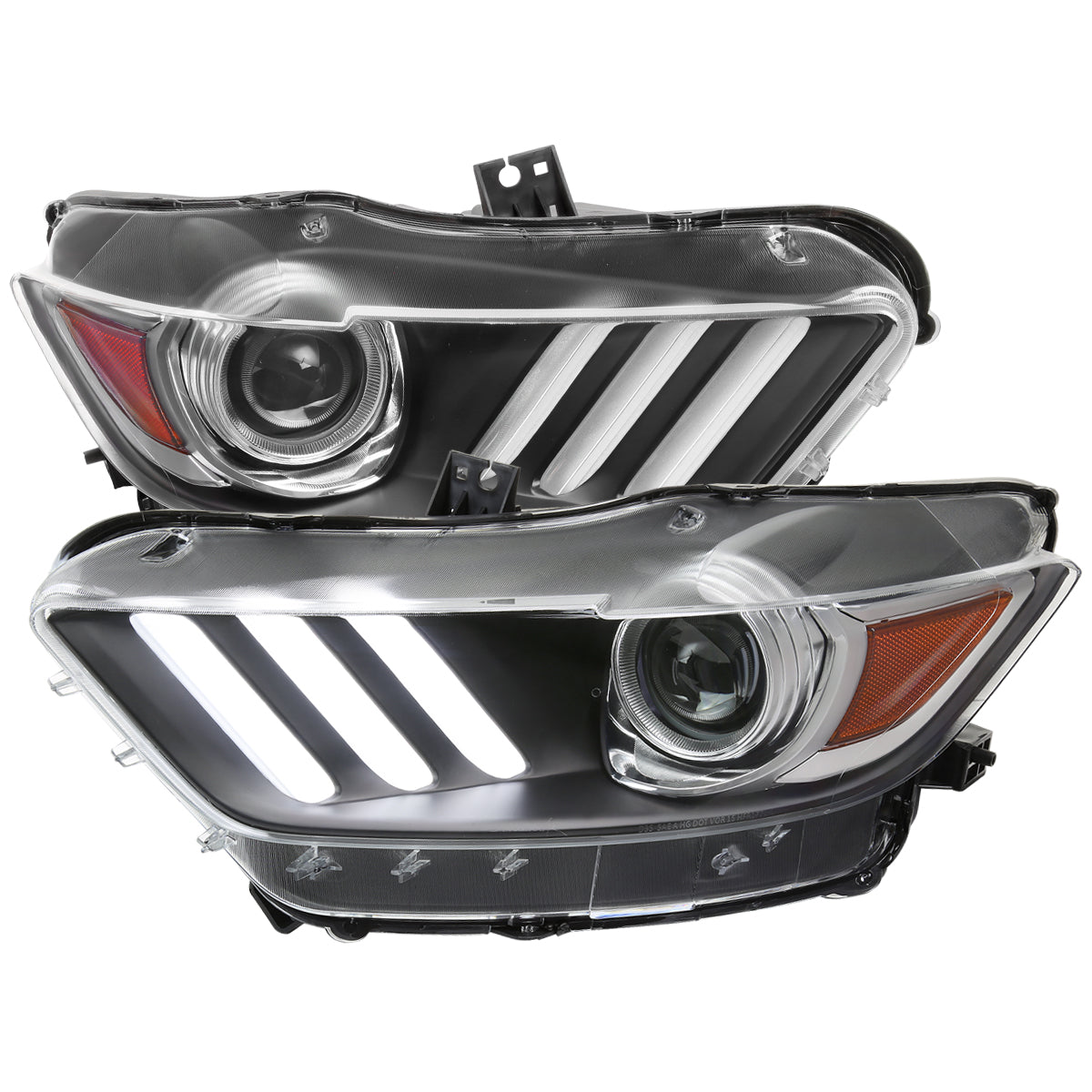 2015-2017 Ford Mustang HID/Xenon Switchback Sequential LED Turn Signal Projector Headlights (Matte Black Housing/Clear Lens)