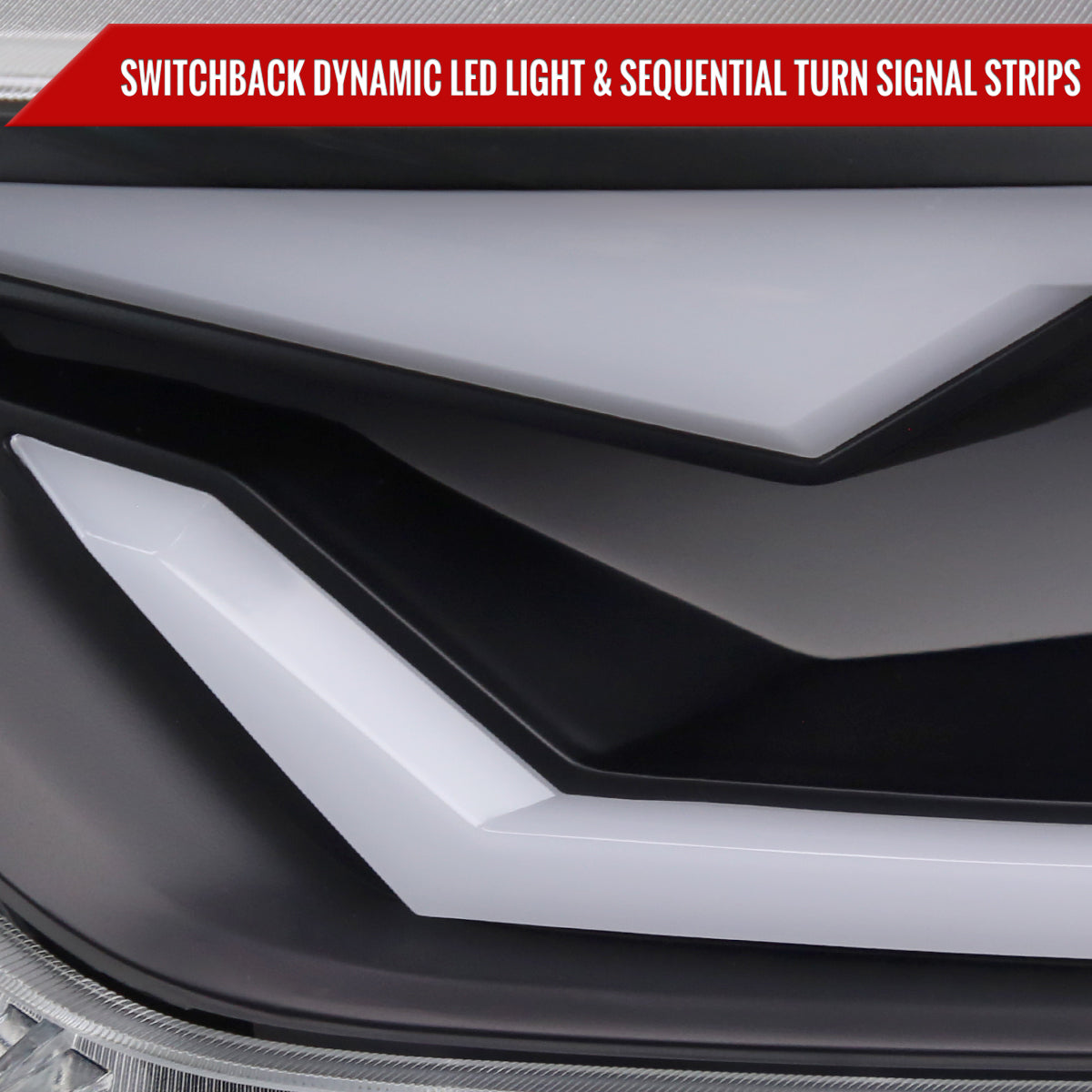 2015-2017 Ford Mustang/2018-2020 Mustang Shelby HID/Xenon Switchback Sequential LED Turn Signal Projector Headlights (Matte Black Housing/Clear Lens)