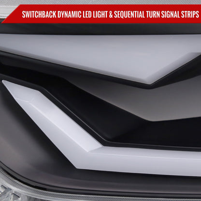 2015-2017 Ford Mustang/2018-2020 Mustang Shelby HID/Xenon Switchback Sequential LED Turn Signal Projector Headlights (Matte Black Housing/Clear Lens)