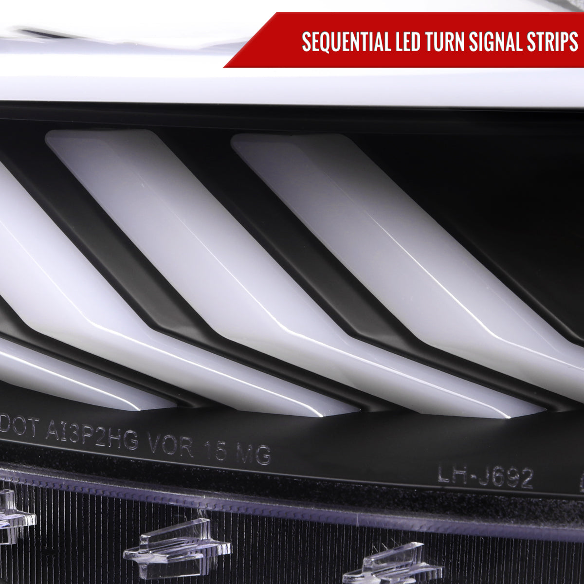 2015-2017 Ford Mustang HID-Type  LED Sequential Turn Signal Projector Headlights (Matte Black Housing/Clear Lens)