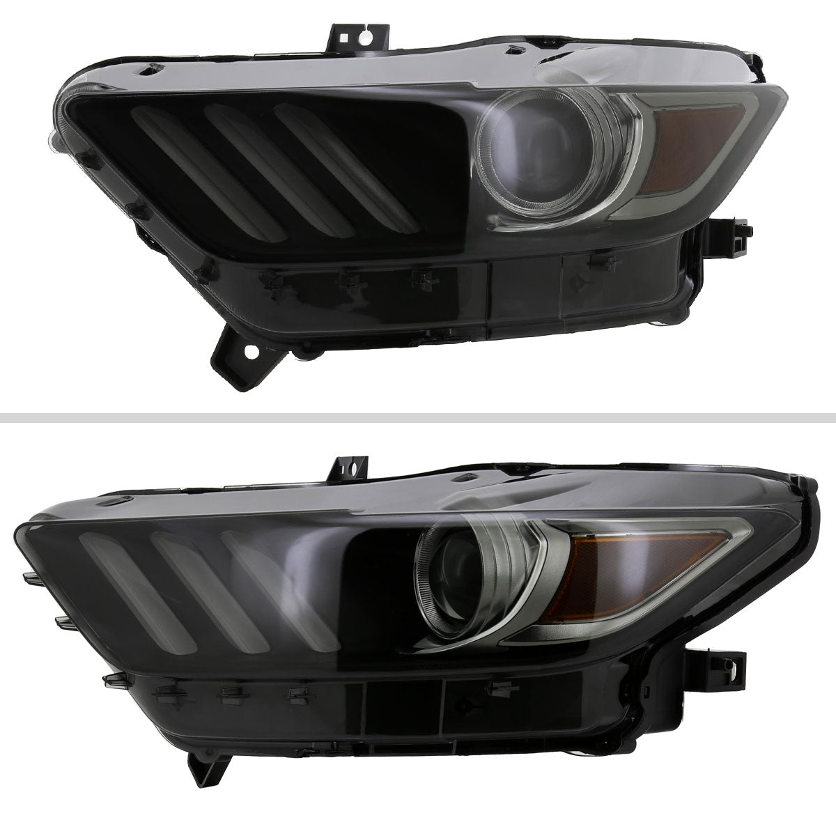 2015-2017 Ford Mustang / 2018-2020 Mustang Shelby LED Strip Xenon HID Projector Headlights (Black Housing/Smoked Lens)