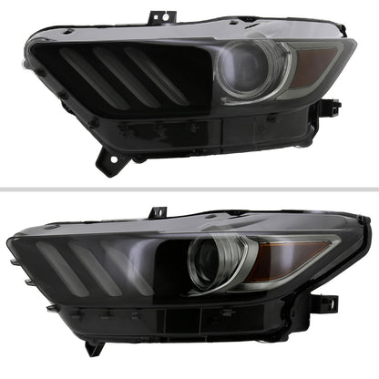 2015-2017 Ford Mustang / 2018-2020 Mustang Shelby LED Strip Xenon HID Projector Headlights (Black Housing/Smoked Lens)