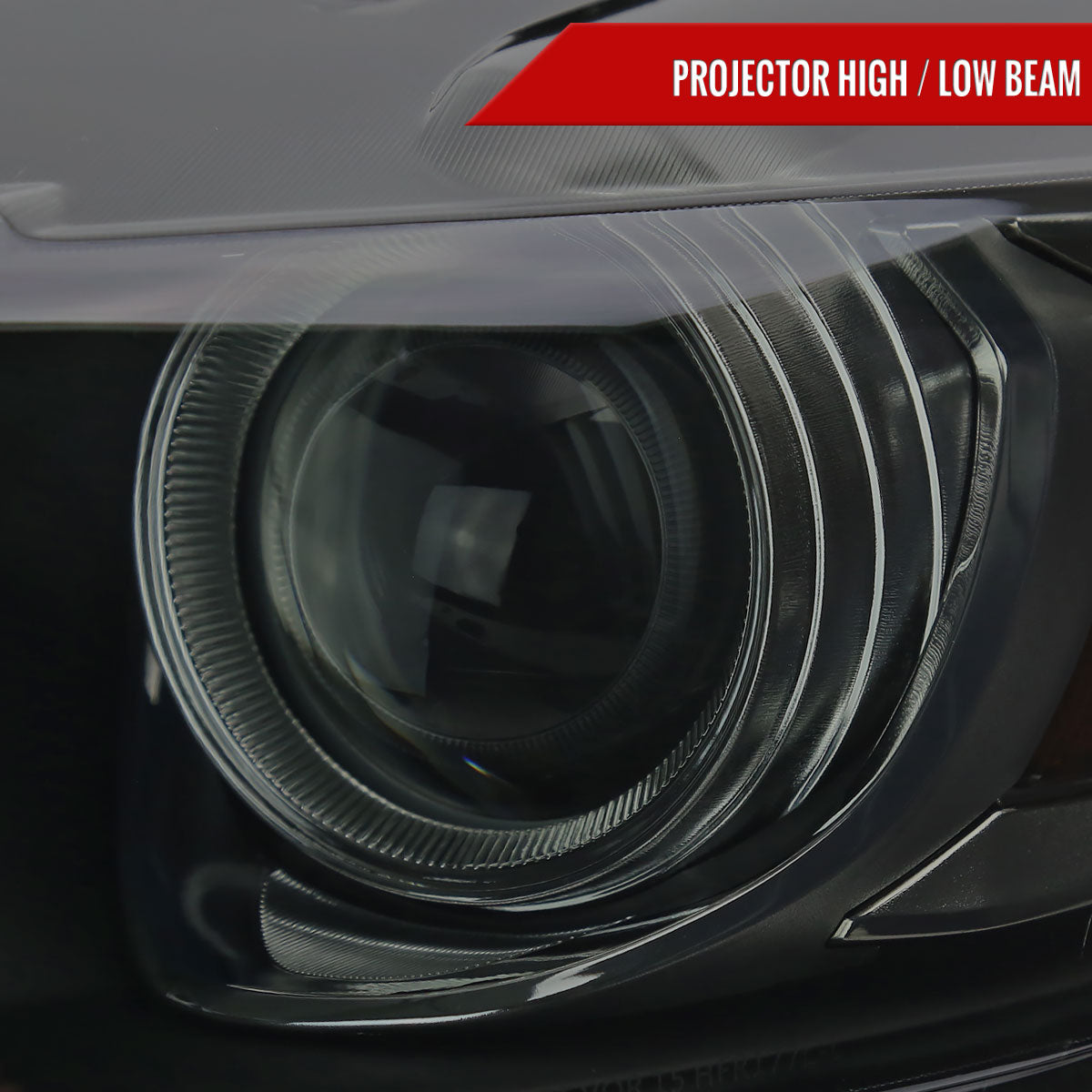 2015-2017 Ford Mustang / 2018-2020 Mustang Shelby LED Strip Xenon HID Projector Headlights (Black Housing/Smoked Lens)