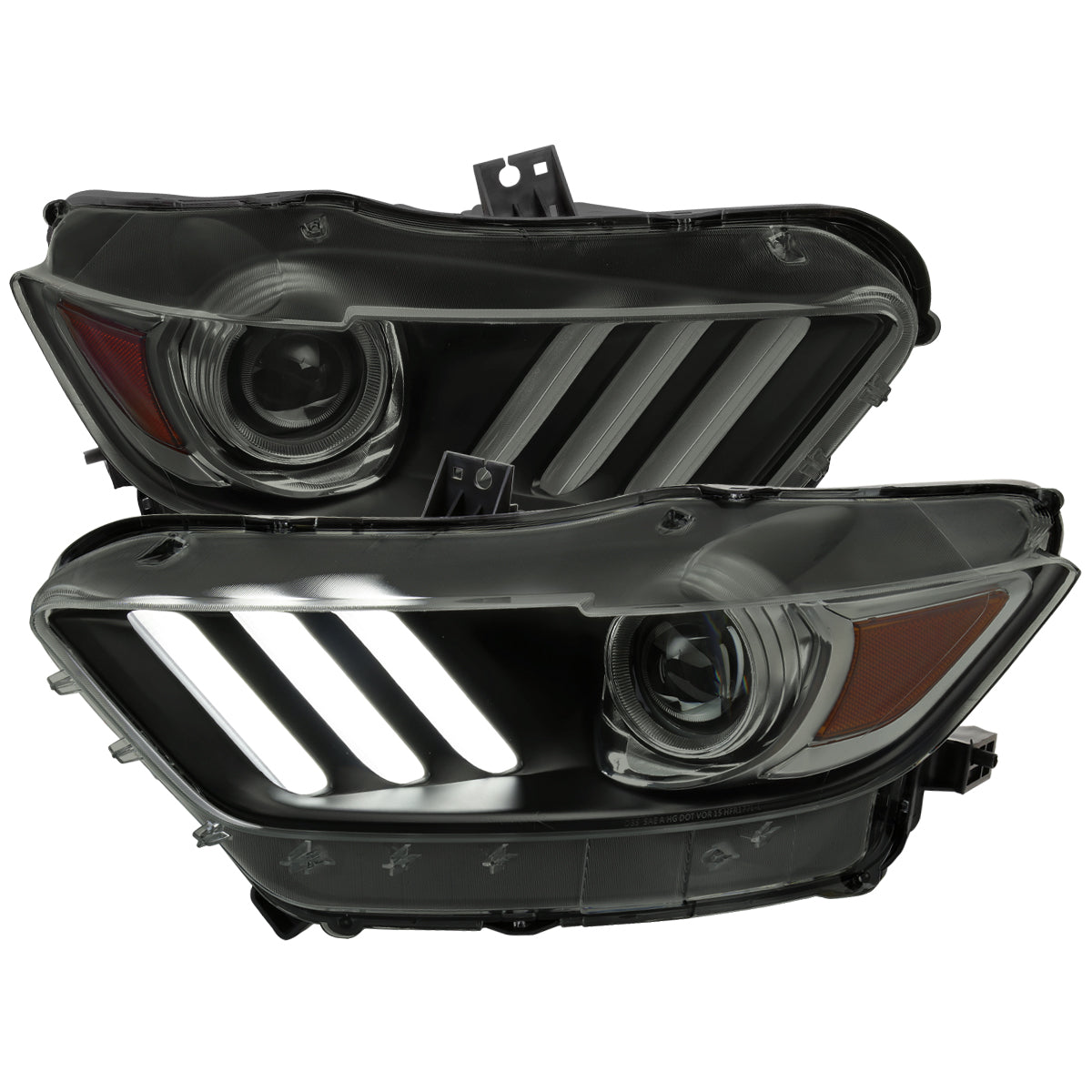 2015-2017 Ford Mustang / 2018-2020 Mustang Shelby LED Strip Xenon HID Projector Headlights (Black Housing/Smoked Lens)