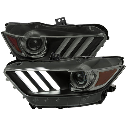 2015-2017 Ford Mustang / 2018-2020 Mustang Shelby LED Strip Xenon HID Projector Headlights (Black Housing/Smoked Lens)
