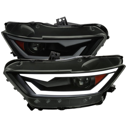 2015-2017 Ford Mustang / 2018-2020 Mustang Shelby LED Bar Xenon HID Projector Headlights (Black Housing/Smoked Lens)