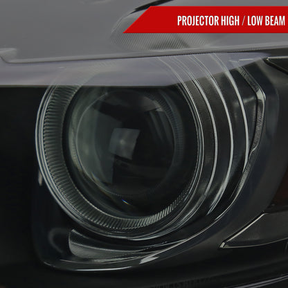 2015-2017 Ford Mustang HID/Xenon Switchback Sequential LED Turn Signal Projector Headlights (Matte Black Housing/Smoked Lens)