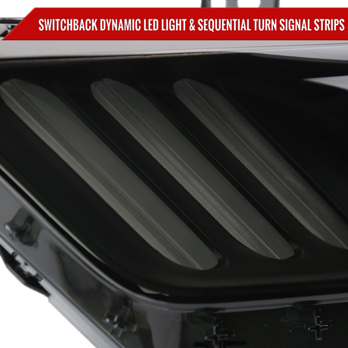 2015-2017 Ford Mustang HID/Xenon Switchback Sequential LED Turn Signal Projector Headlights (Matte Black Housing/Smoked Lens)