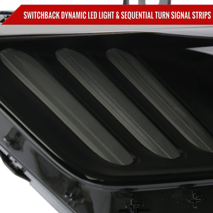 2015-2017 Ford Mustang HID/Xenon Switchback Sequential LED Turn Signal Projector Headlights (Matte Black Housing/Smoked Lens)
