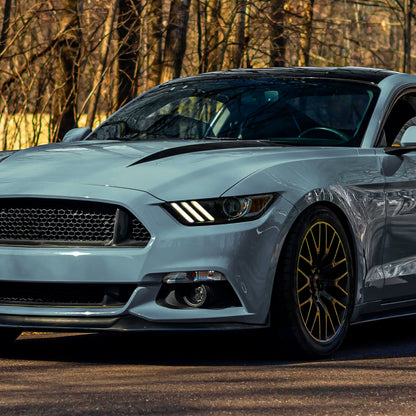 2015-2017 Ford Mustang HID/Xenon Switchback Sequential LED Turn Signal Projector Headlights (Matte Black Housing/Smoked Lens)