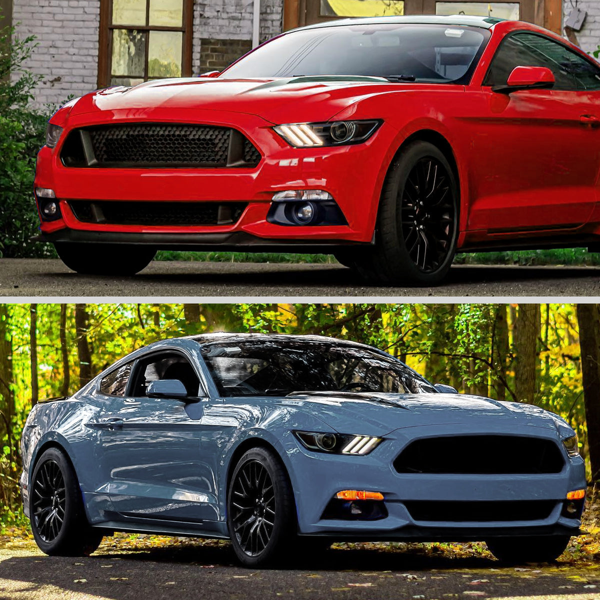 2015-2017 Ford Mustang HID/Xenon Switchback Sequential LED Turn Signal Projector Headlights (Matte Black Housing/Smoked Lens)