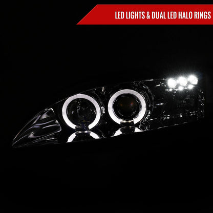 1994-1998 Ford Mustang Dual Halo Projector Headlights (Chrome Housing/Clear Lens)