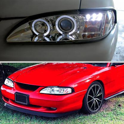 1994-1998 Ford Mustang Dual Halo Projector Headlights (Chrome Housing/Clear Lens)