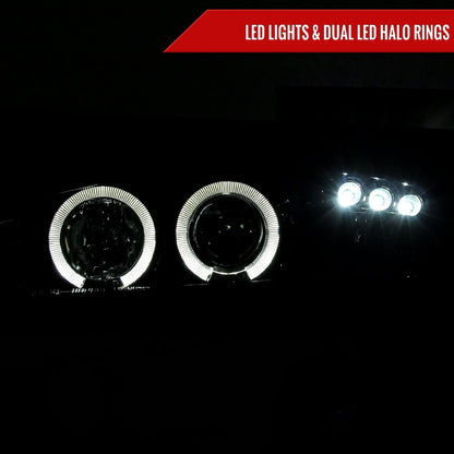 1994-1998 Ford Mustang Dual Halo Projector Headlights (Glossy Black Housing/Smoked Lens)