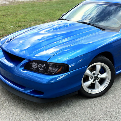 1994-1998 Ford Mustang Dual Halo Projector Headlights (Glossy Black Housing/Smoked Lens)