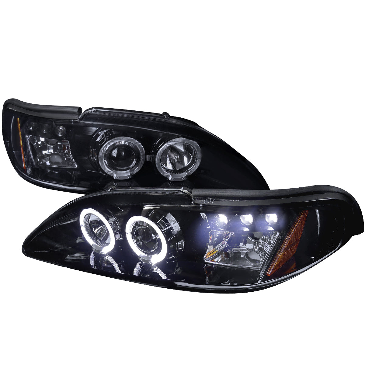 1994-1998 Ford Mustang Dual Halo Projector Headlights (Glossy Black Housing/Smoked Lens)