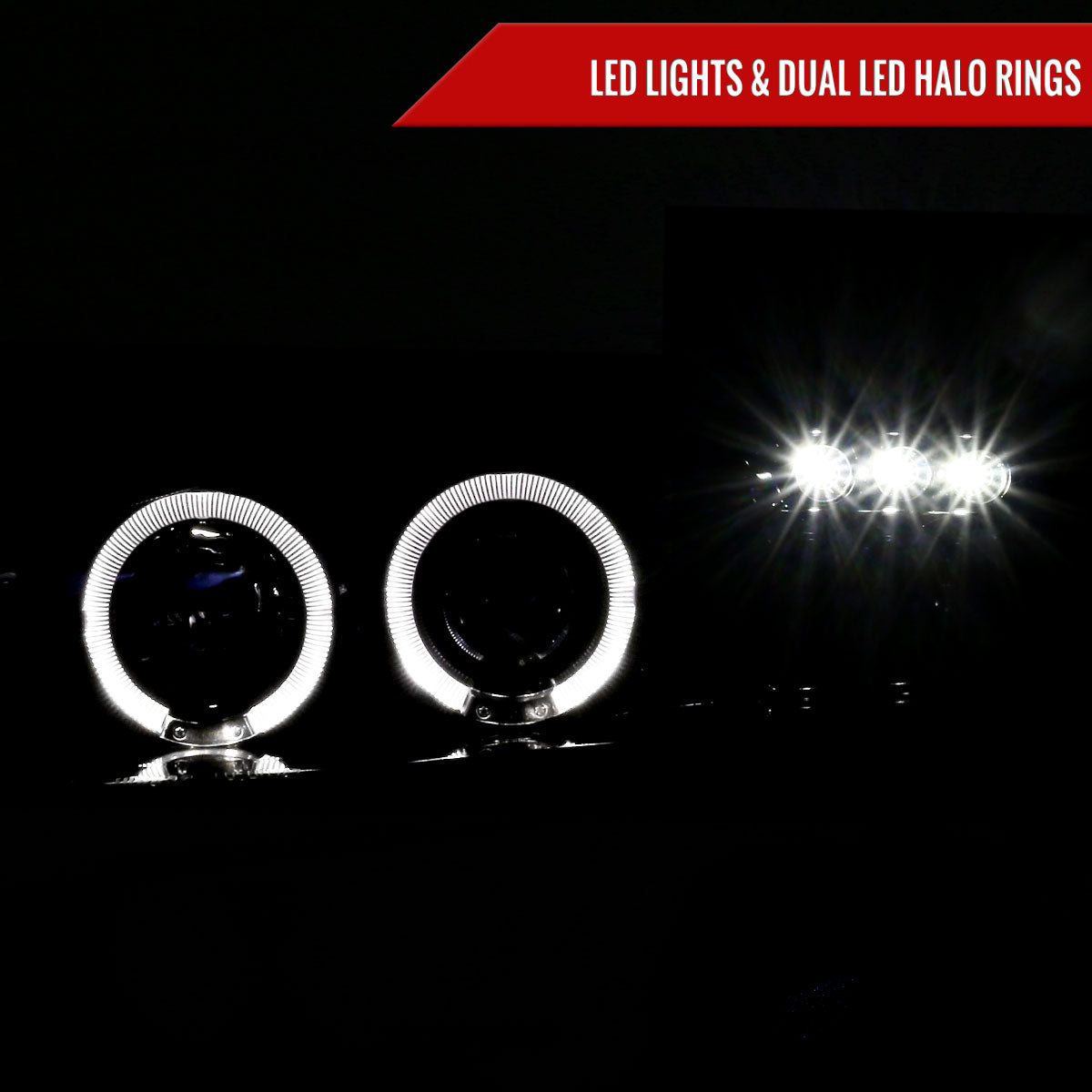 1994-1998 Ford Mustang Dual Halo V2 Projector Headlights (Glossy Black Housing/Smoked Lens)