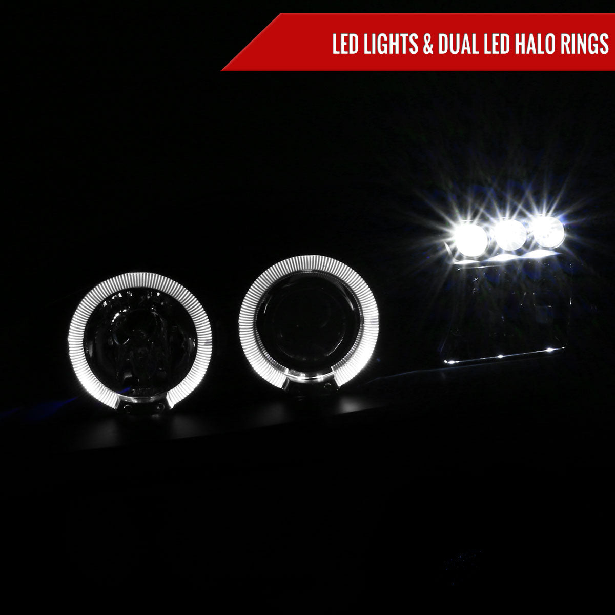 1994-1998 Ford Mustang Dual Halo Projector Headlights (Matte Black Housing/Clear Lens)
