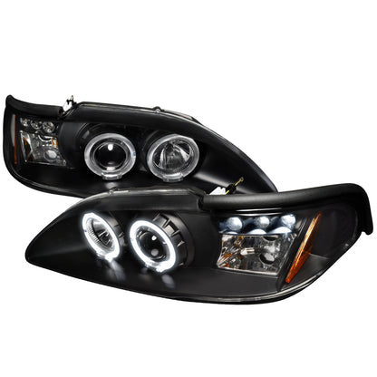 1994-1998 Ford Mustang Dual Halo Projector Headlights (Matte Black Housing/Clear Lens)